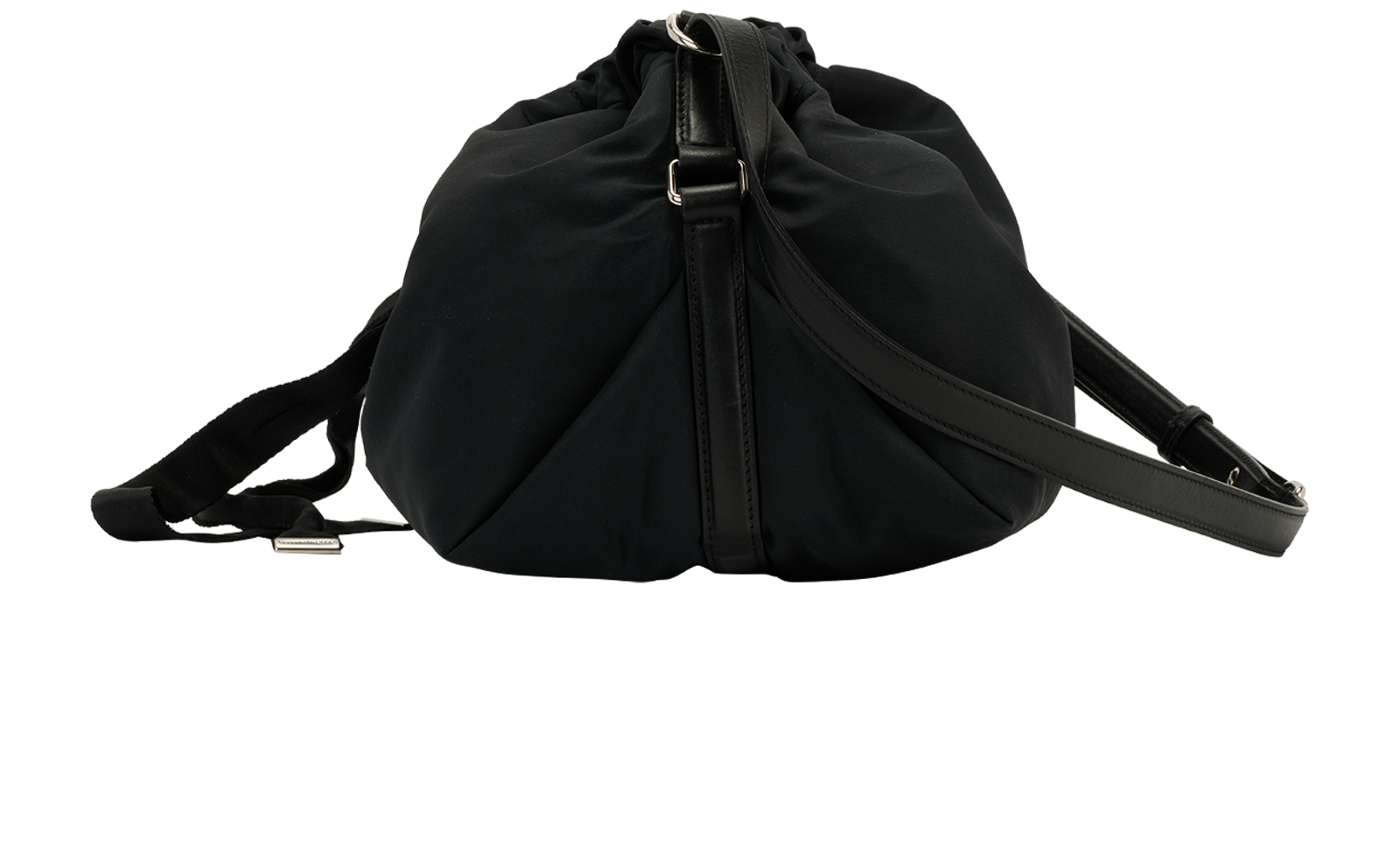 Drawstring Bag, &pound;210, Handbags, Black, Leather/Nylon, Bottom view